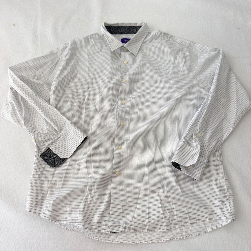 Tallia Mens XXL 100% cotton White Dot Button Down Shirt Paisley Contrast Cuffs